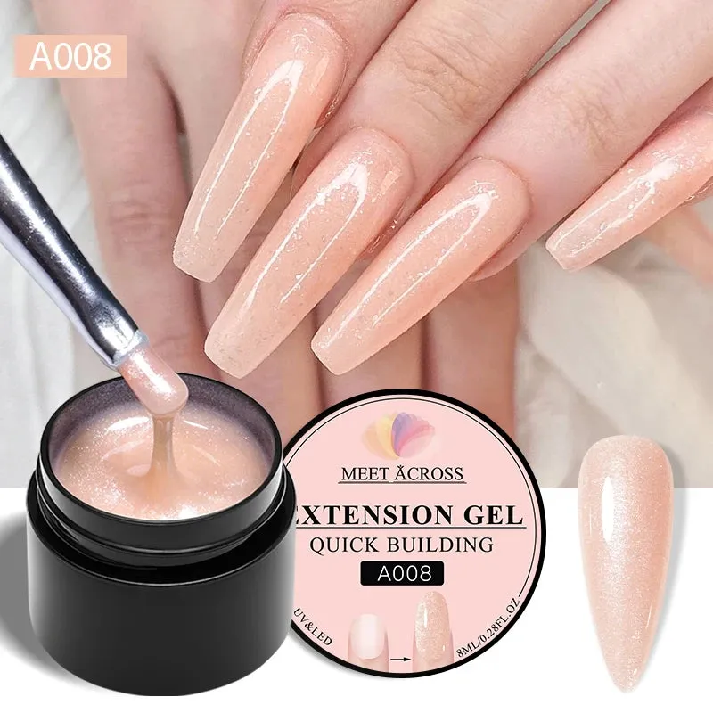 MEET ACROSS 8ml Glitter Extension Gel Nail Polish Nude Pink Gold Foils Effect Semi Permanent UV Gel Varnishes Nails Art Manicure