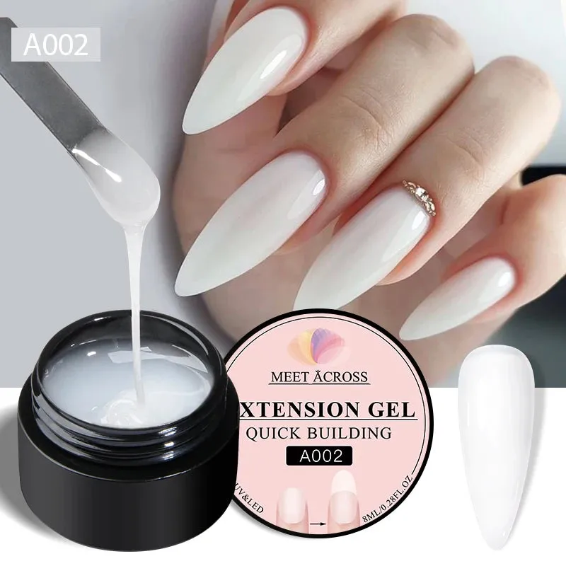 MEET ACROSS 8ml Glitter Extension Gel Nail Polish Nude Pink Gold Foils Effect Semi Permanent UV Gel Varnishes Nails Art Manicure