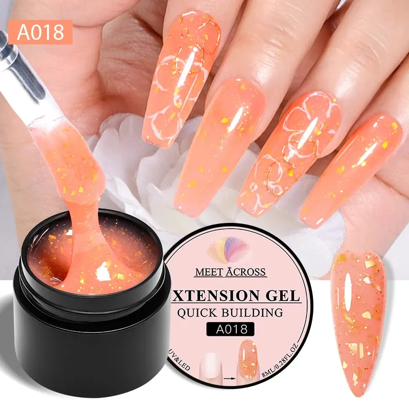 MEET ACROSS 8ml Glitter Extension Gel Nail Polish Nude Pink Gold Foils Effect Semi Permanent UV Gel Varnishes Nails Art Manicure