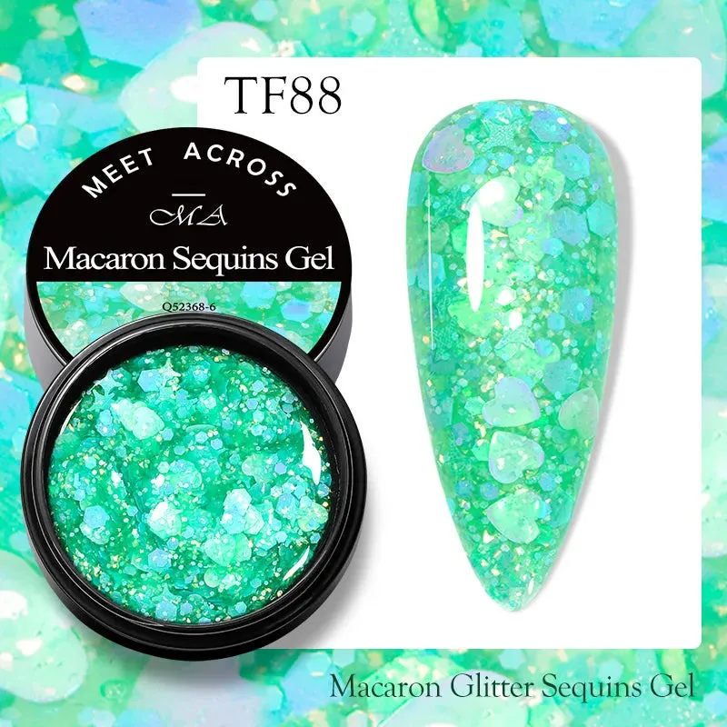 MEET ACROSS 8ml Glitter Extension Gel Nail Polish Nude Pink Gold Foils Effect Semi Permanent UV Gel Varnishes Nails Art Manicure
