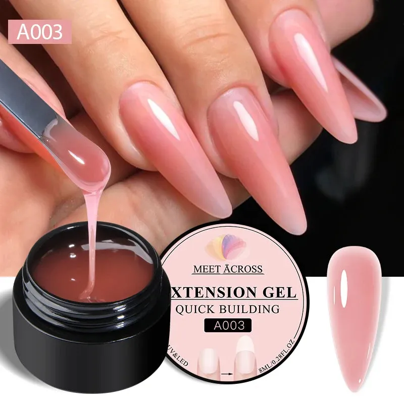 MEET ACROSS 8ml Glitter Extension Gel Nail Polish Nude Pink Gold Foils Effect Semi Permanent UV Gel Varnishes Nails Art Manicure