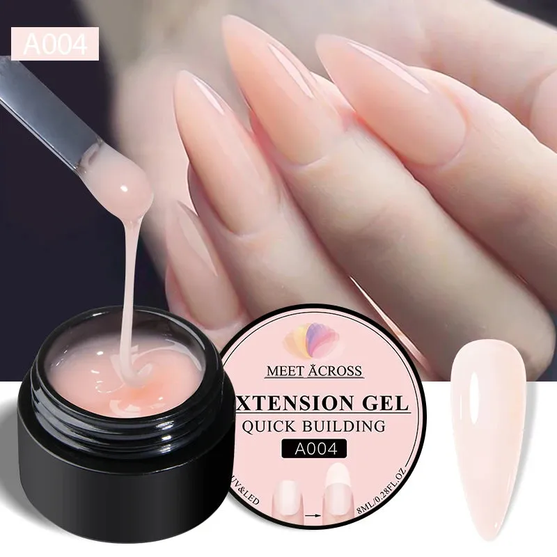 MEET ACROSS 8ml Glitter Extension Gel Nail Polish Nude Pink Gold Foils Effect Semi Permanent UV Gel Varnishes Nails Art Manicure