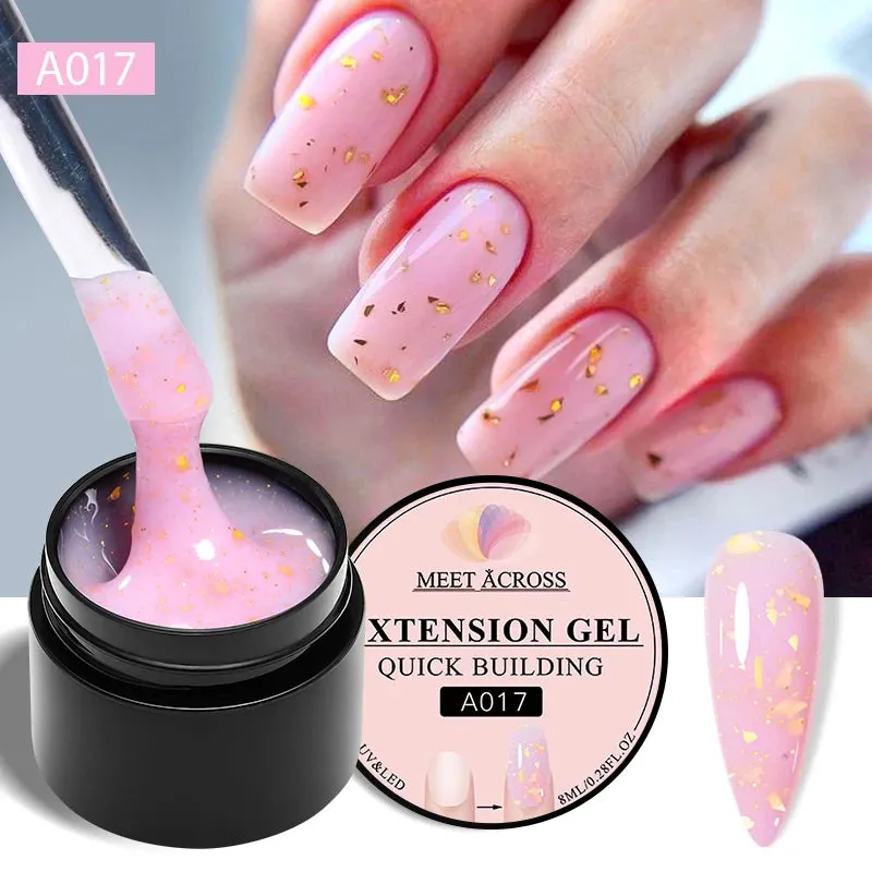 MEET ACROSS 8ml Glitter Extension Gel Nail Polish Nude Pink Gold Foils Effect Semi Permanent UV Gel Varnishes Nails Art Manicure