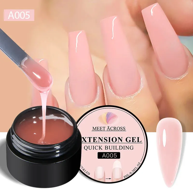 MEET ACROSS 8ml Glitter Extension Gel Nail Polish Nude Pink Gold Foils Effect Semi Permanent UV Gel Varnishes Nails Art Manicure