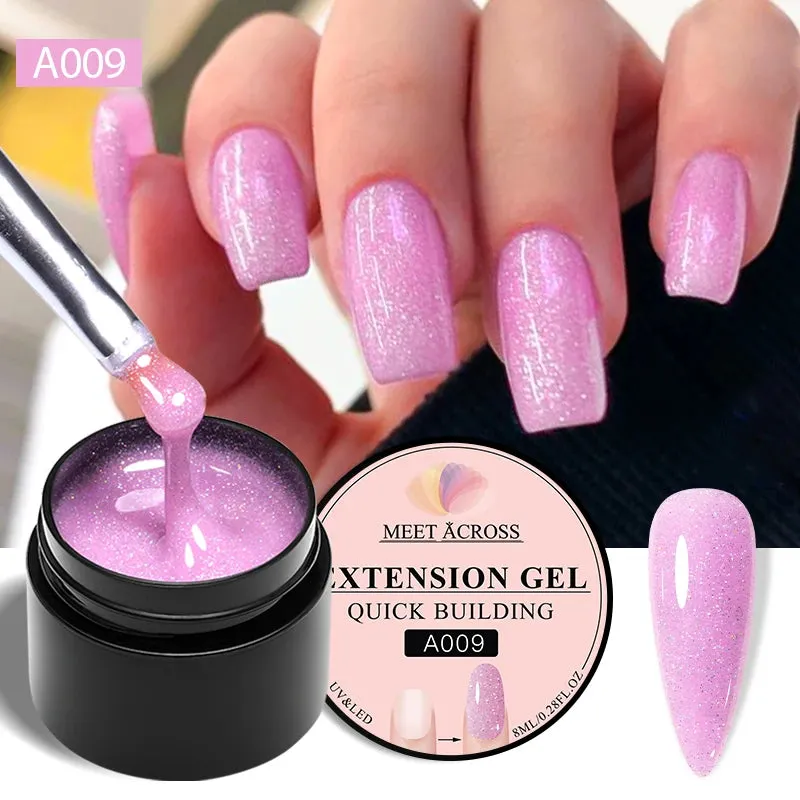 MEET ACROSS 8ml Glitter Extension Gel Nail Polish Nude Pink Gold Foils Effect Semi Permanent UV Gel Varnishes Nails Art Manicure