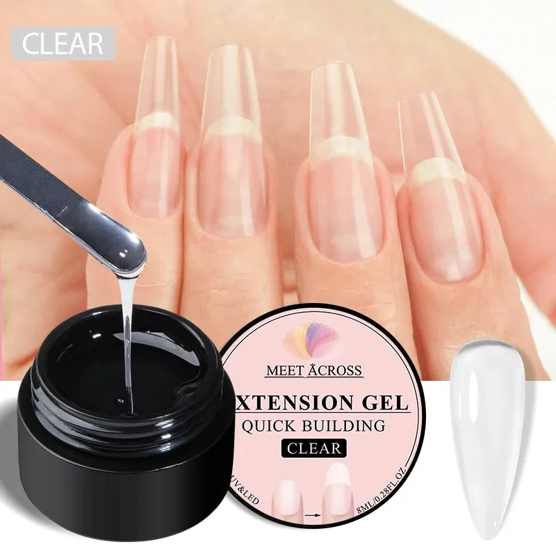 MEET ACROSS 8ml Glitter Extension Gel Nail Polish Nude Pink Gold Foils Effect Semi Permanent UV Gel Varnishes Nails Art Manicure