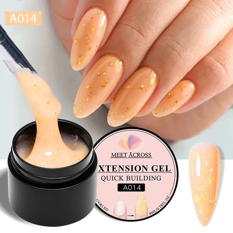MEET ACROSS 8ml Glitter Extension Gel Nail Polish Nude Pink Gold Foils Effect Semi Permanent UV Gel Varnishes Nails Art Manicure