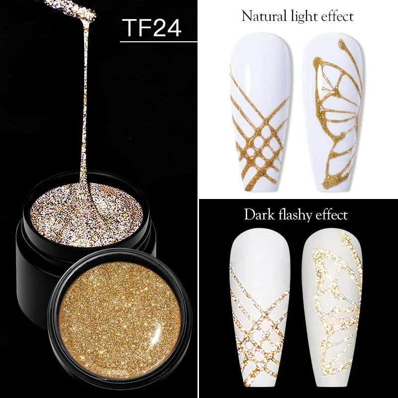 MEET ACROSS 8ml Glitter Extension Gel Nail Polish Nude Pink Gold Foils Effect Semi Permanent UV Gel Varnishes Nails Art Manicure