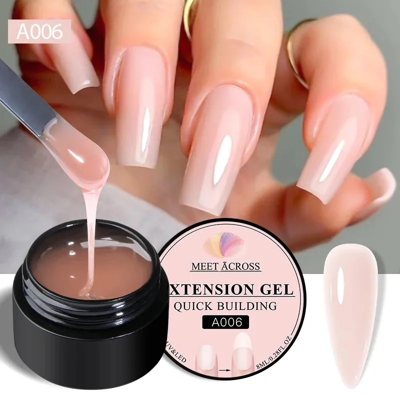 MEET ACROSS 8ml Glitter Extension Gel Nail Polish Nude Pink Gold Foils Effect Semi Permanent UV Gel Varnishes Nails Art Manicure