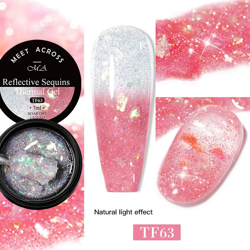 MEET ACROSS 8ml Macaron Glitter Sequins Nail Gel Polish Colorful Love Heart Irregular Shaped Sequins Nail Art Gel Varnishes DIY