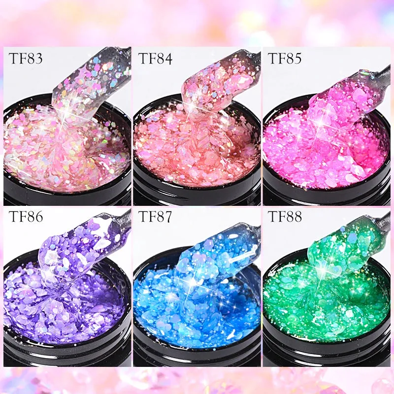 MEET ACROSS 8ml Macaron Glitter Sequins Nail Gel Polish Colorful Love Heart Irregular Shaped Sequins Nail Art Gel Varnishes DIY