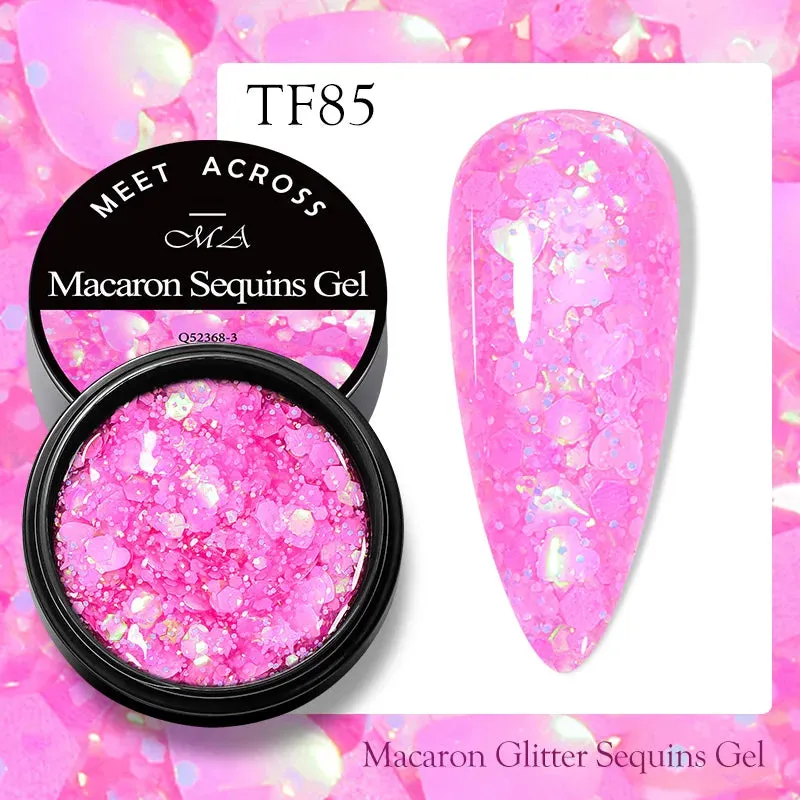 MEET ACROSS 8ml Macaron Glitter Sequins Nail Gel Polish Colorful Love Heart Irregular Shaped Sequins Nail Art Gel Varnishes DIY