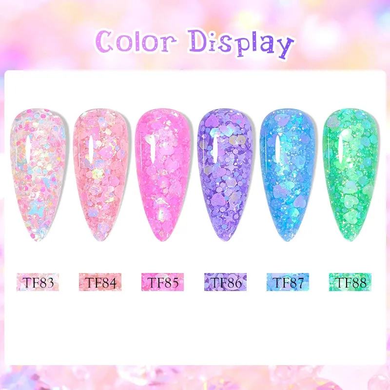 MEET ACROSS 8ml Macaron Glitter Sequins Nail Gel Polish Colorful Love Heart Irregular Shaped Sequins Nail Art Gel Varnishes DIY