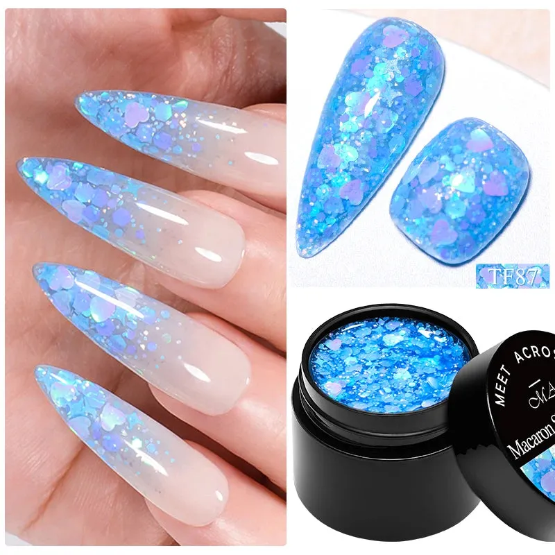 MEET ACROSS 8ml Macaron Glitter Sequins Nail Gel Polish Colorful Love Heart Irregular Shaped Sequins Nail Art Gel Varnishes DIY