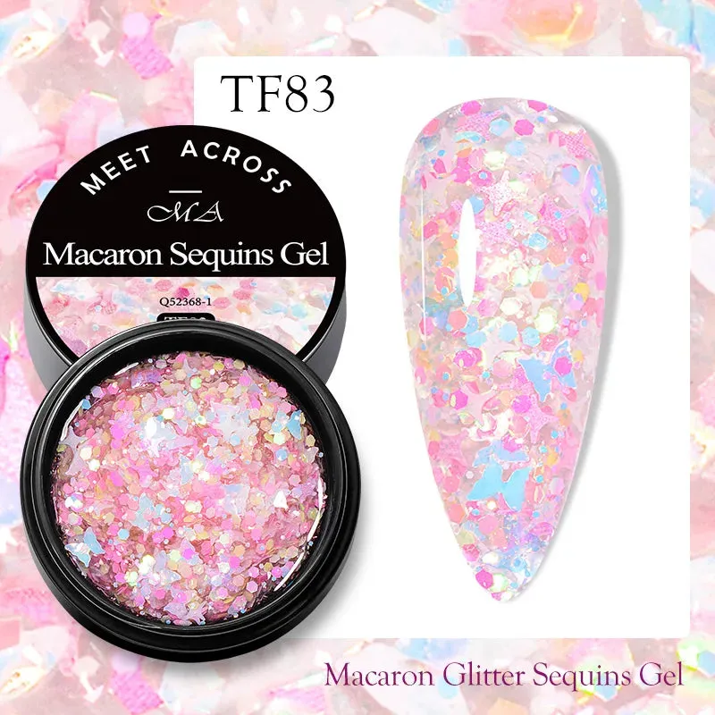 MEET ACROSS 8ml Macaron Glitter Sequins Nail Gel Polish Colorful Love Heart Irregular Shaped Sequins Nail Art Gel Varnishes DIY