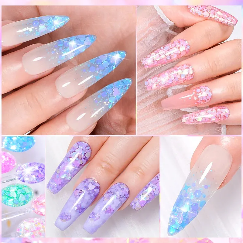 MEET ACROSS 8ml Macaron Glitter Sequins Nail Gel Polish Colorful Love Heart Irregular Shaped Sequins Nail Art Gel Varnishes DIY