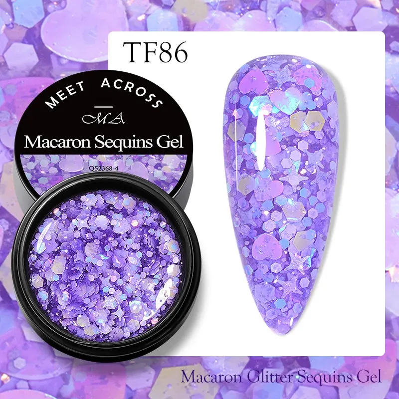 MEET ACROSS 8ml Macaron Glitter Sequins Nail Gel Polish Colorful Love Heart Irregular Shaped Sequins Nail Art Gel Varnishes DIY