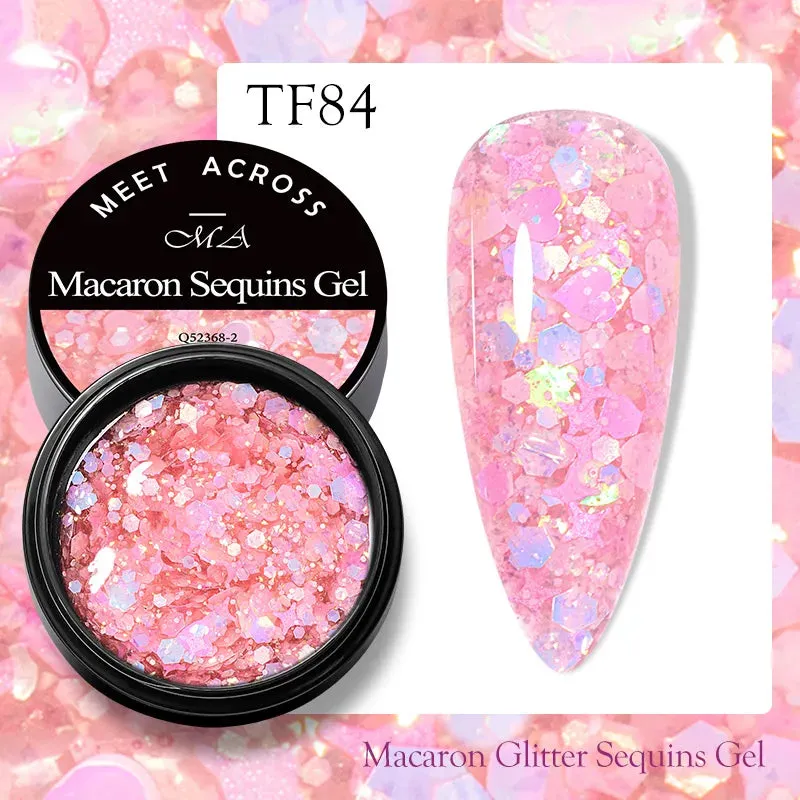 MEET ACROSS 8ml Macaron Glitter Sequins Nail Gel Polish Colorful Love Heart Irregular Shaped Sequins Nail Art Gel Varnishes DIY