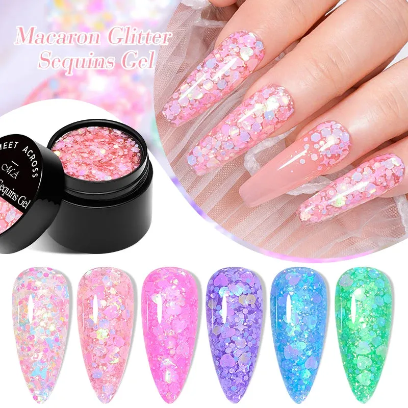 MEET ACROSS 8ml Macaron Glitter Sequins Nail Gel Polish Colorful Love Heart Irregular Shaped Sequins Nail Art Gel Varnishes DIY