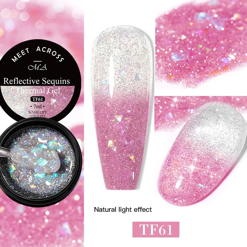 MEET ACROSS 8ml Macaron Glitter Sequins Nail Gel Polish Colorful Love Heart Irregular Shaped Sequins Nail Art Gel Varnishes DIY