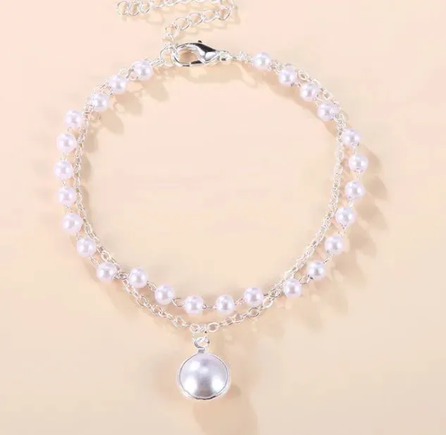 Net Red Simple Double Layer Imitation Pearl Bracelet Cold Wind Fashionable Bracelet Female Jewelry Accessories Bracelet Femme