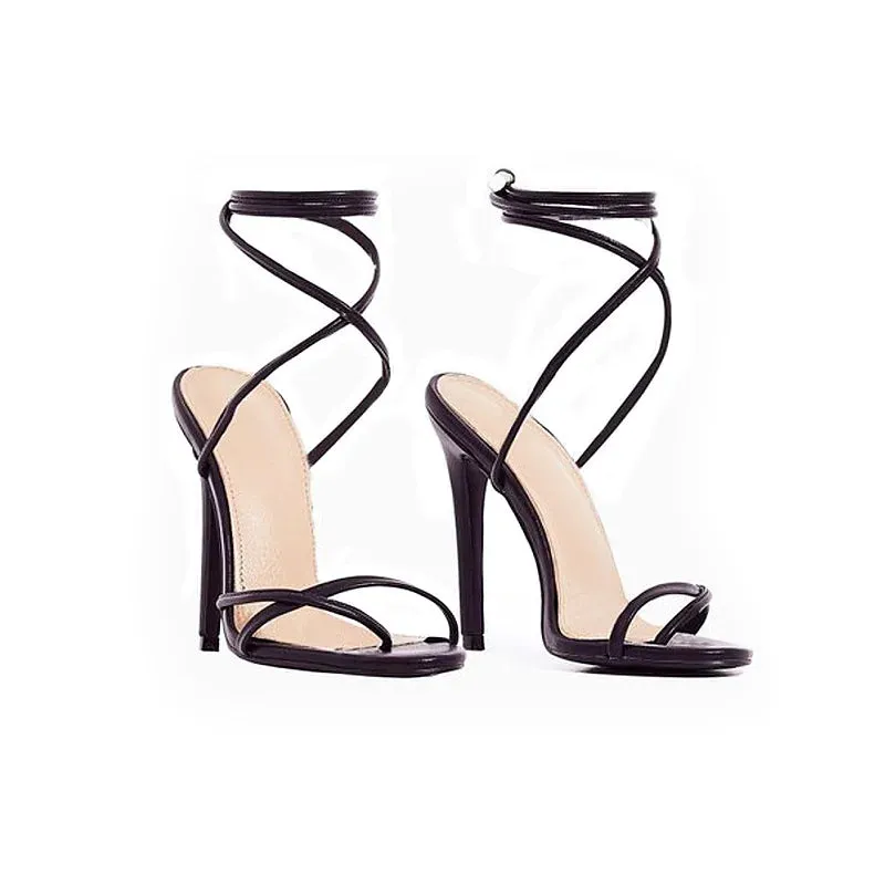 New Summer Fashion Sandals Women Open Toe Ankle Strap Party High Heels Stiletto Pumps Lace-Up Female Black Flip Flops Size 35-43
