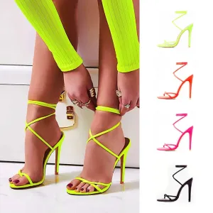 New Summer Fashion Sandals Women Open Toe Ankle Strap Party High Heels Stiletto Pumps Lace-Up Female Black Flip Flops Size 35-43