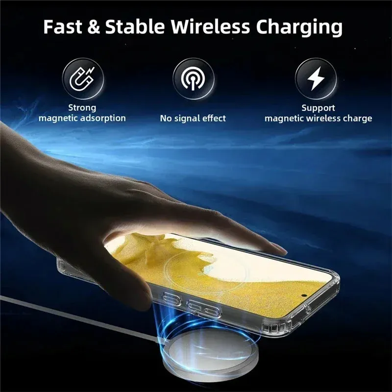 Original Magsafe Magnetic Case for Samsung Galaxy S24  S21 FE S22 Plus S23 Ultra Plus Wireless Charging Shockproof Clear Cover