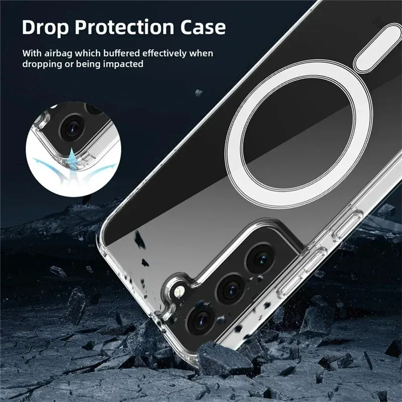 Original Magsafe Magnetic Case for Samsung Galaxy S24  S21 FE S22 Plus S23 Ultra Plus Wireless Charging Shockproof Clear Cover
