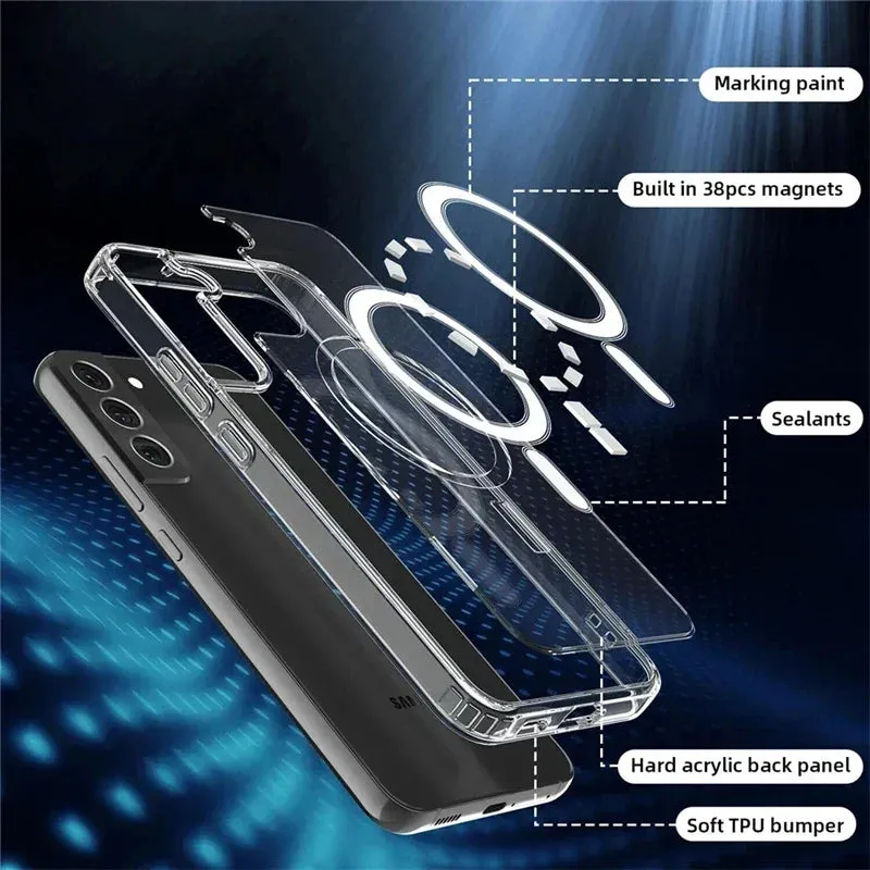 Original Magsafe Magnetic Case for Samsung Galaxy S24  S21 FE S22 Plus S23 Ultra Plus Wireless Charging Shockproof Clear Cover