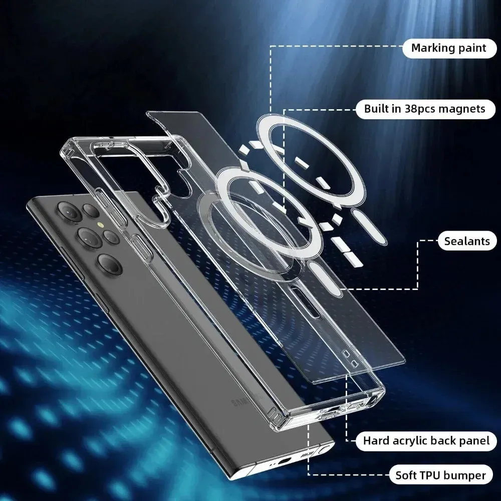 Original Magsafe Magnetic Case for Samsung Galaxy S24  S21 FE S22 Plus S23 Ultra Plus Wireless Charging Shockproof Clear Cover