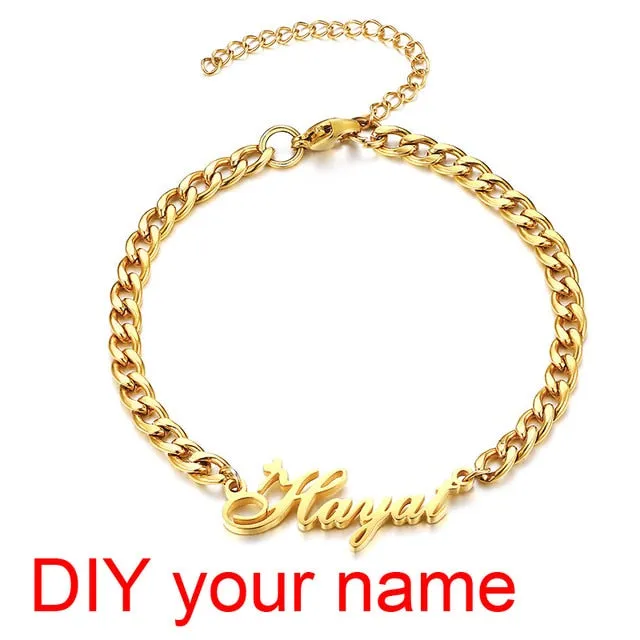 Personalized Name Bracelet for Women Girls Box Chain Links Stainless Steel Love Custom Bangle Gift