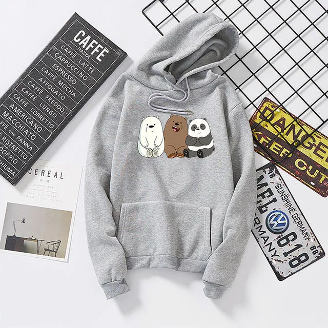 Plus size Autumn Winter Tops Velvet Sweatshirts Coat Women Anime Bears Printed Cute Hoodies Long Sleeve Streetwear Pullovers