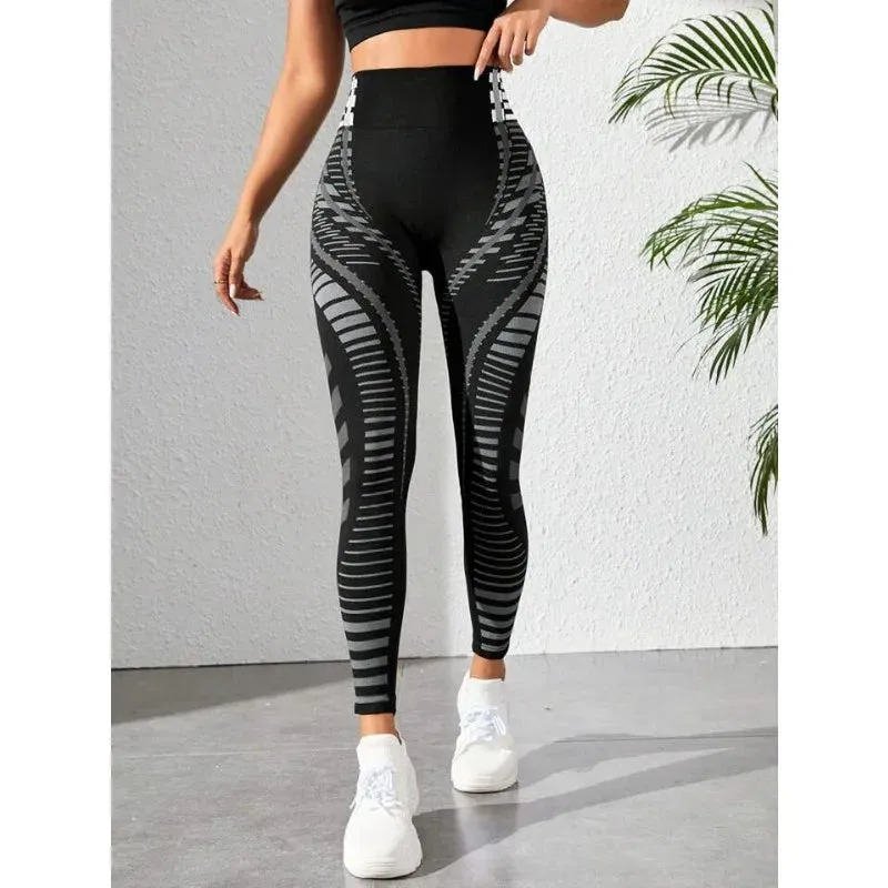 Printed Seamless Yoga Leggings Women High Waist Leggings Fitness Hip Liftting Slim Fashion Gym Trainning High Elastic Knit Tight