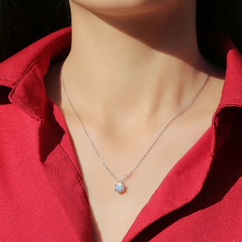 Real D Color 1 Carat Moissanite Pendant Necklace GRA Certificate for Women Wedding Bridal 100% S925 Sterling Silver Fine Jewelry