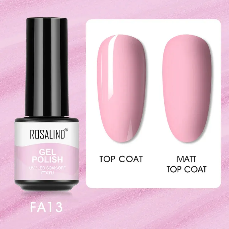 ROSALIND 7ml Gel Nail Polish Glass Bottle Matt Top Base Soak Off UV LED Nail Lacquer Rainbow Color Gel Varnish Semi Permanent