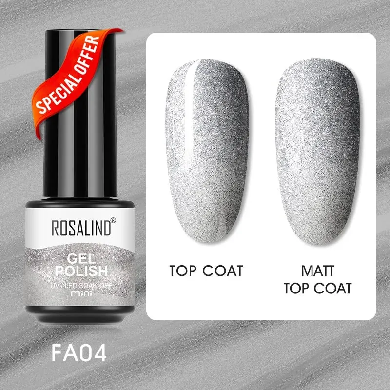 ROSALIND 7ml Gel Nail Polish Glass Bottle Matt Top Base Soak Off UV LED Nail Lacquer Rainbow Color Gel Varnish Semi Permanent