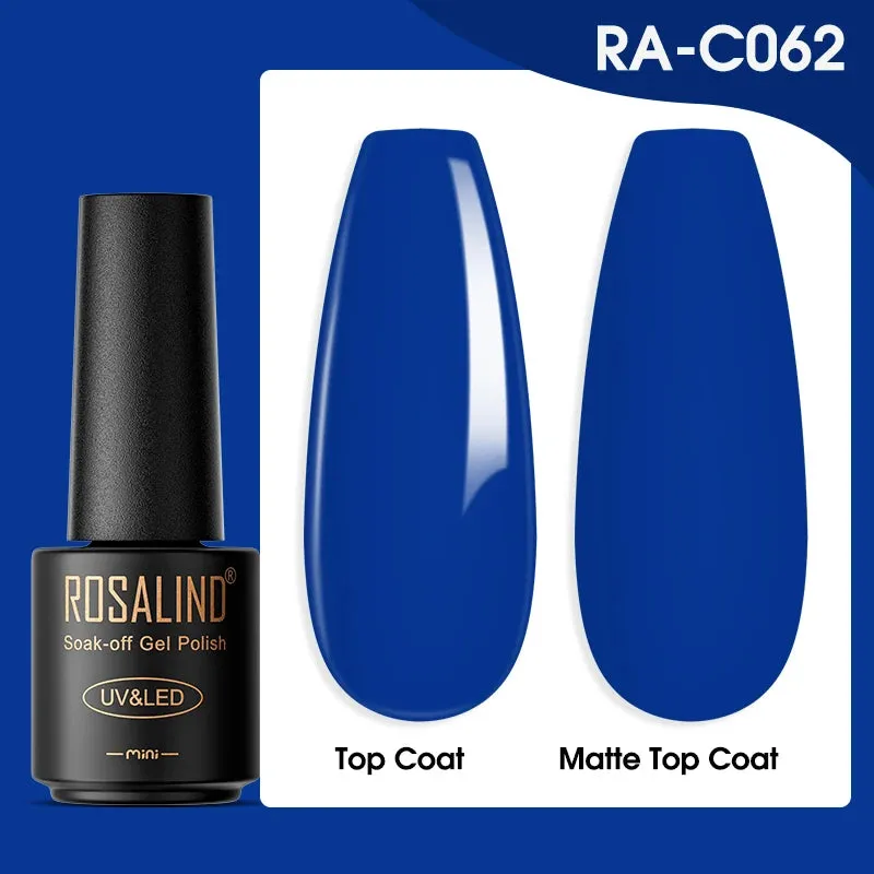 ROSALIND 7ml Gel Nail Polish Glass Bottle Matt Top Base Soak Off UV LED Nail Lacquer Rainbow Color Gel Varnish Semi Permanent
