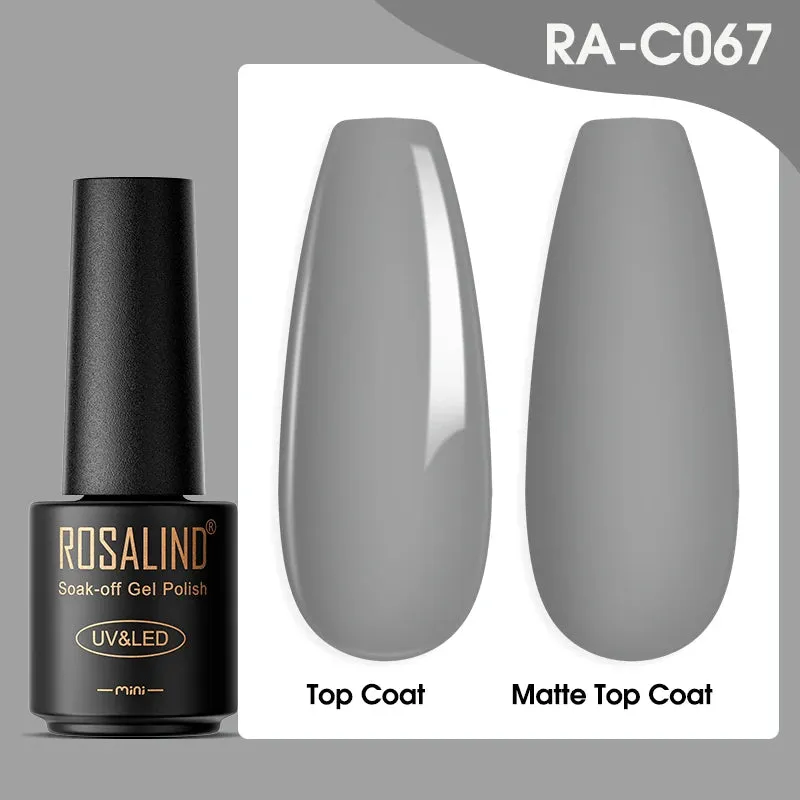 ROSALIND 7ml Gel Nail Polish Glass Bottle Matt Top Base Soak Off UV LED Nail Lacquer Rainbow Color Gel Varnish Semi Permanent