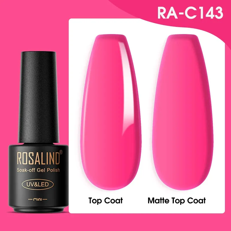 ROSALIND 7ml Gel Nail Polish Glass Bottle Matt Top Base Soak Off UV LED Nail Lacquer Rainbow Color Gel Varnish Semi Permanent