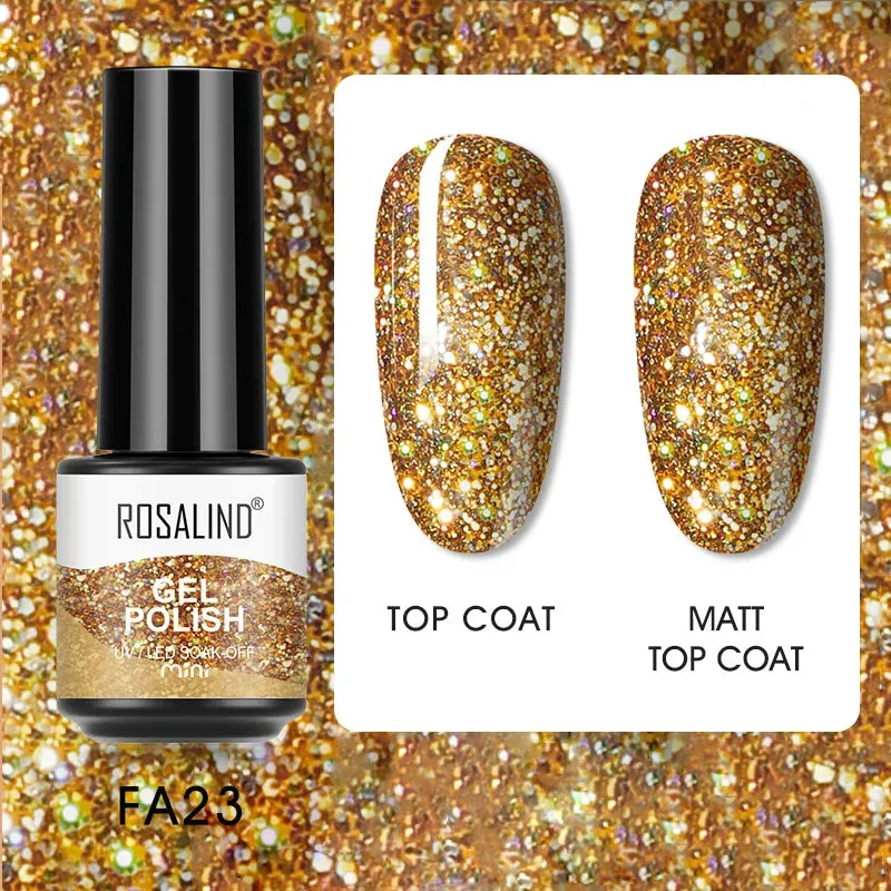 ROSALIND 7ml Gel Nail Polish Glass Bottle Matt Top Base Soak Off UV LED Nail Lacquer Rainbow Color Gel Varnish Semi Permanent