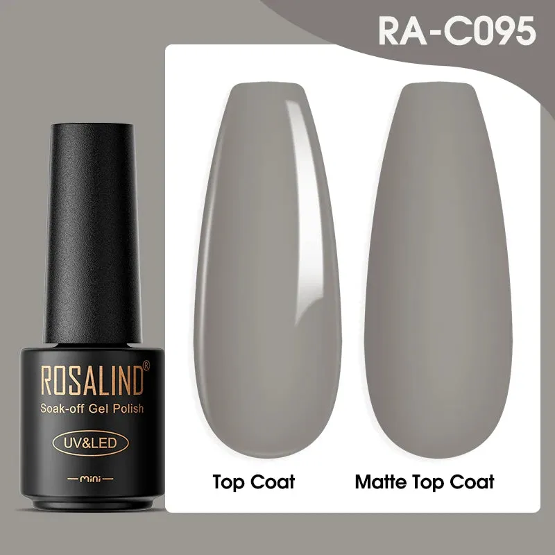 ROSALIND 7ml Gel Nail Polish Glass Bottle Matt Top Base Soak Off UV LED Nail Lacquer Rainbow Color Gel Varnish Semi Permanent