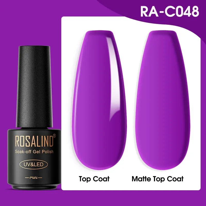 ROSALIND 7ml Gel Nail Polish Glass Bottle Matt Top Base Soak Off UV LED Nail Lacquer Rainbow Color Gel Varnish Semi Permanent