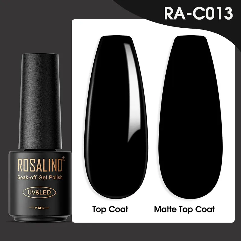 ROSALIND 7ml Gel Nail Polish Glass Bottle Matt Top Base Soak Off UV LED Nail Lacquer Rainbow Color Gel Varnish Semi Permanent