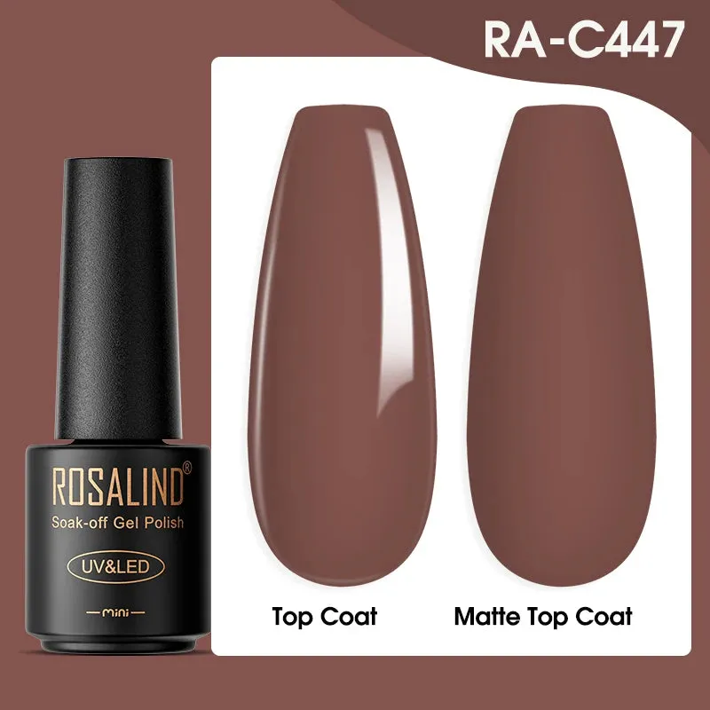 ROSALIND 7ml Gel Nail Polish Glass Bottle Matt Top Base Soak Off UV LED Nail Lacquer Rainbow Color Gel Varnish Semi Permanent