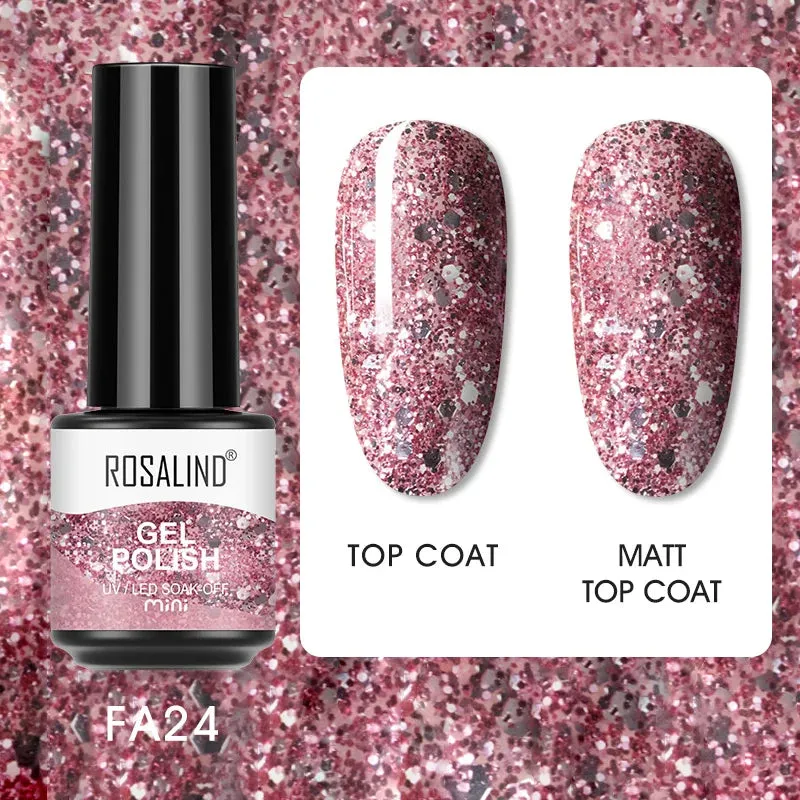 ROSALIND 7ml Gel Nail Polish Glass Bottle Matt Top Base Soak Off UV LED Nail Lacquer Rainbow Color Gel Varnish Semi Permanent