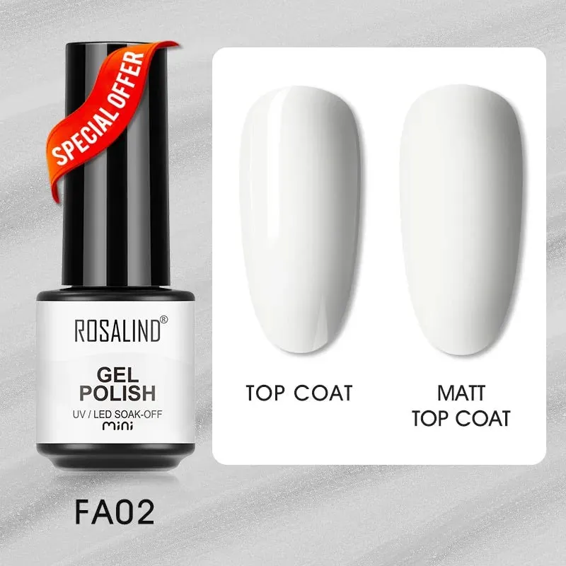 ROSALIND 7ml Gel Nail Polish Glass Bottle Matt Top Base Soak Off UV LED Nail Lacquer Rainbow Color Gel Varnish Semi Permanent