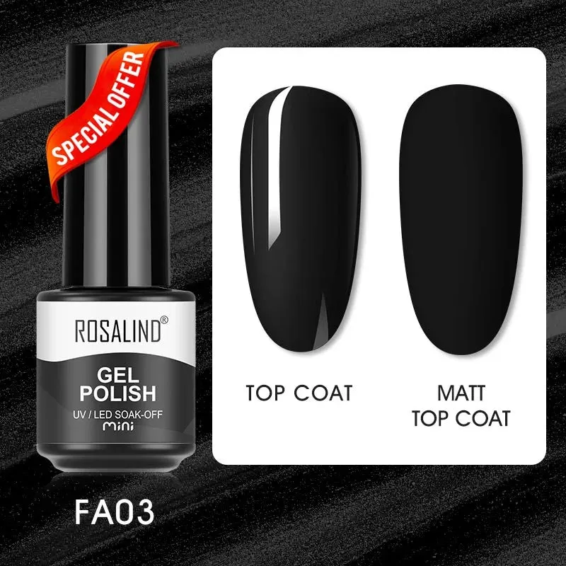 ROSALIND 7ml Gel Nail Polish Glass Bottle Matt Top Base Soak Off UV LED Nail Lacquer Rainbow Color Gel Varnish Semi Permanent