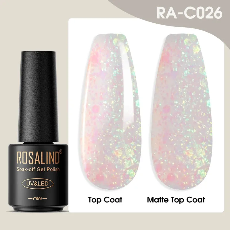 ROSALIND 7ml Gel Nail Polish Glass Bottle Matt Top Base Soak Off UV LED Nail Lacquer Rainbow Color Gel Varnish Semi Permanent