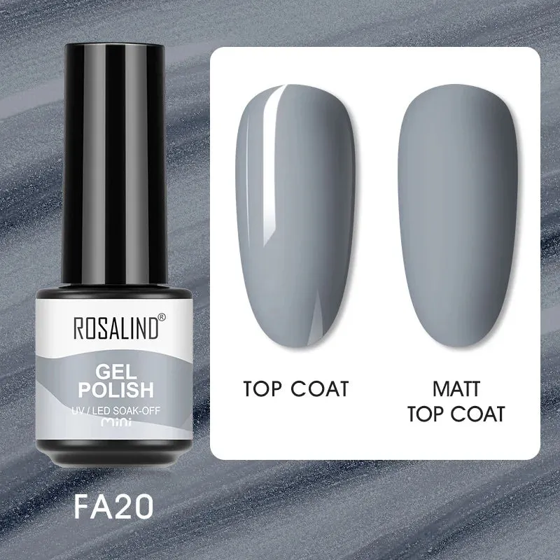 ROSALIND 7ml Gel Nail Polish Glass Bottle Matt Top Base Soak Off UV LED Nail Lacquer Rainbow Color Gel Varnish Semi Permanent